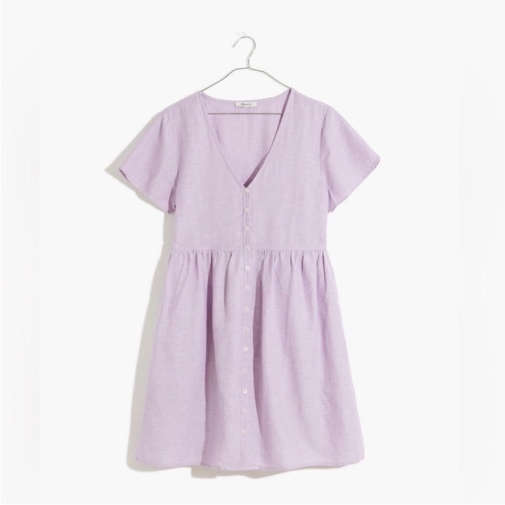 Like new Madewell linen blend ‘Alexandra’ button down v neck pocket dress